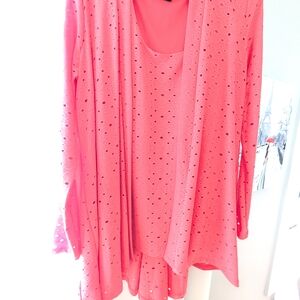 Nina Leonard Pink Eyelet Dress